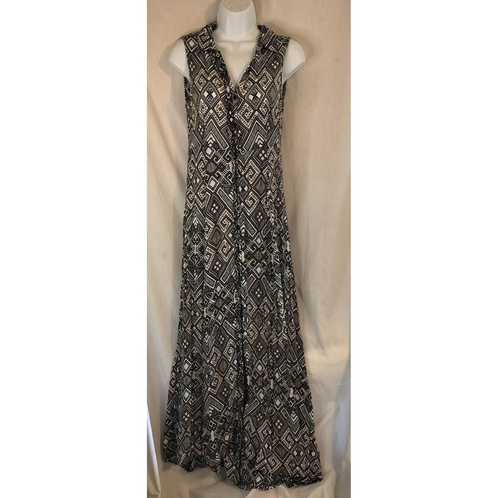 molly green y2k aztec geometric sleeveless maxi dresss front slit size med